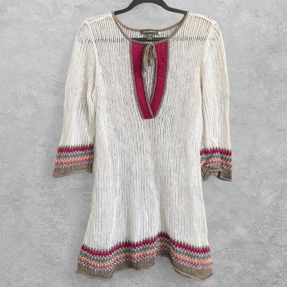 Tommy Bahama Crochet Open Knit Swim Cover Up Tunic M Linen Blend Beach Boho